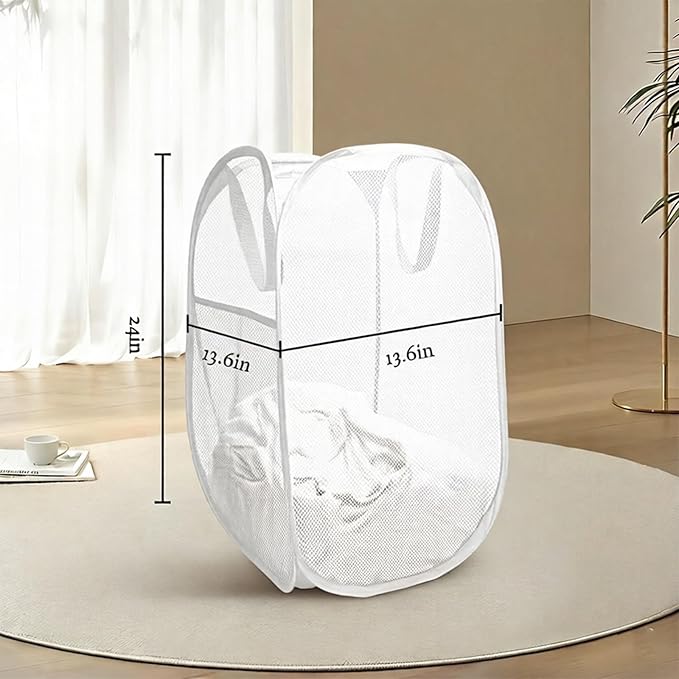 The upgraded pop-up laundry basket features a breathable side pocket mesh design