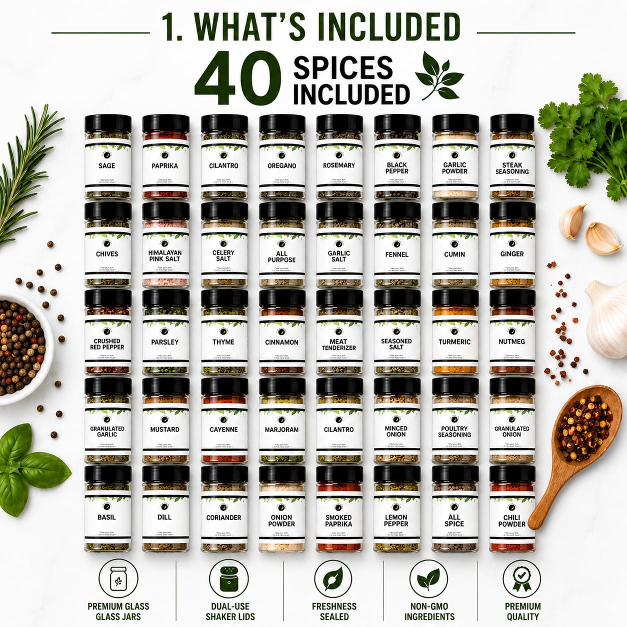 Ultimate Pantry Spice Set - 40 Piece Complete Spice & Herb Collection with Seasoned Salts - Kitchen Starter Kit - 8.75 lbs - Everything you Pantry Needs!