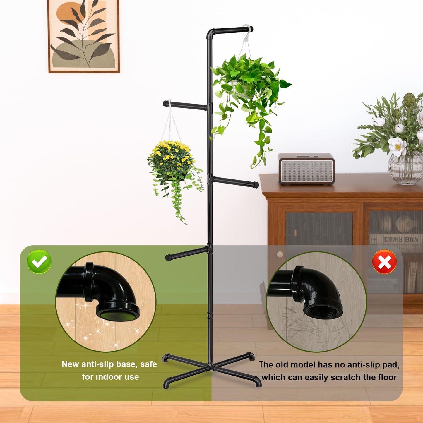 Chloraeon Hanging Plant Stand, Plant Hanger Indoor, Corner Hanging Plant Stand, Black Metal Holder for Bedroom, Living Room, Garden, Balcony (large)