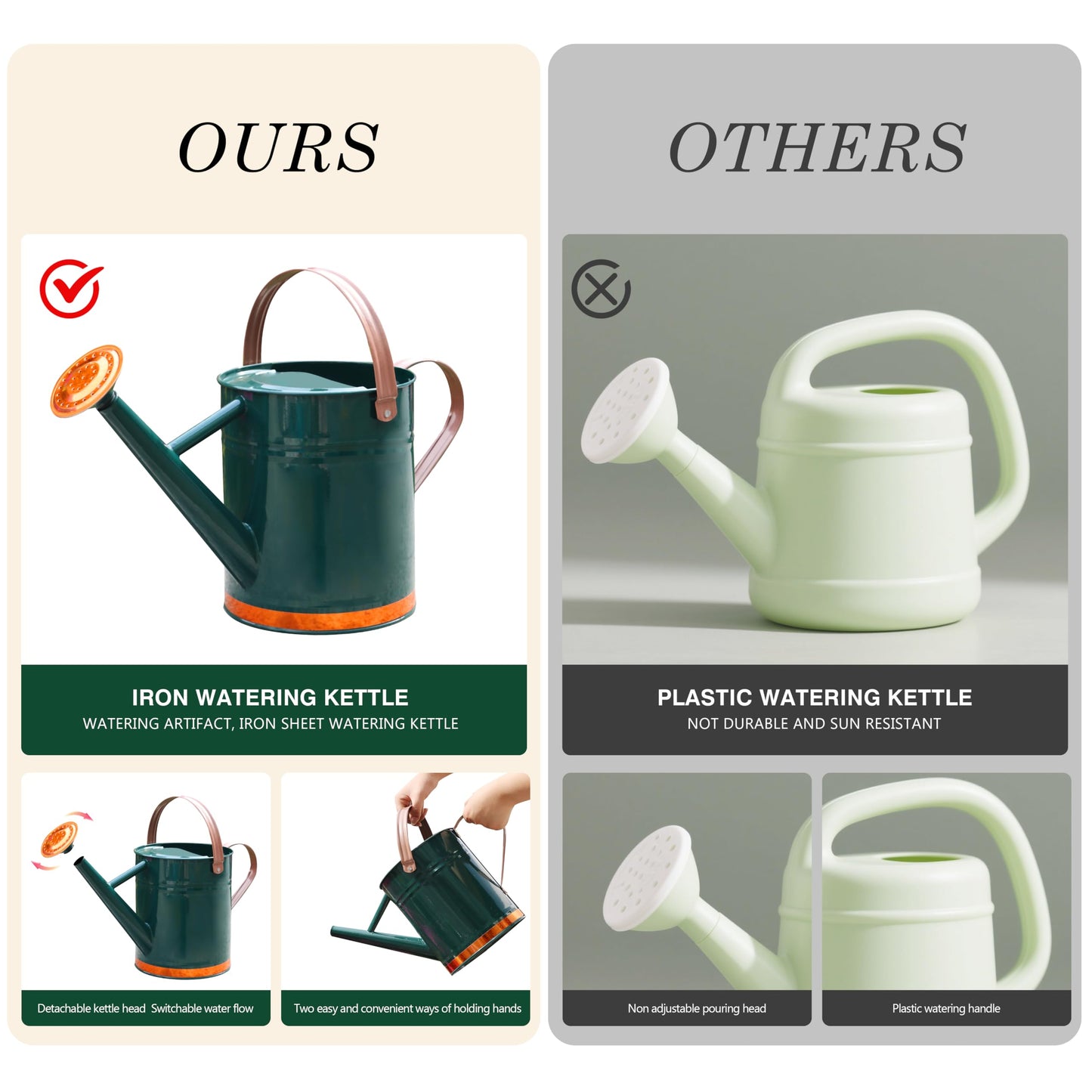 SunnyTong Metal Watering Can for Outdoor and Indoor Plants, Watering Can Decor, 1 Gallon (1 Gallon Green2)