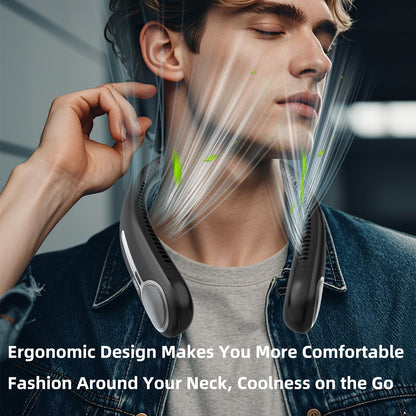 Portable Neck Fan,Hands Free Personal Wearable Bladeless Fan,6000mAh USB Rechargeable,360° Cooling,LED Display,4-Speeds,Birthday Gifts for Men Women Dad Mom,Fathers Day,Mothers Day Gifts (Black)