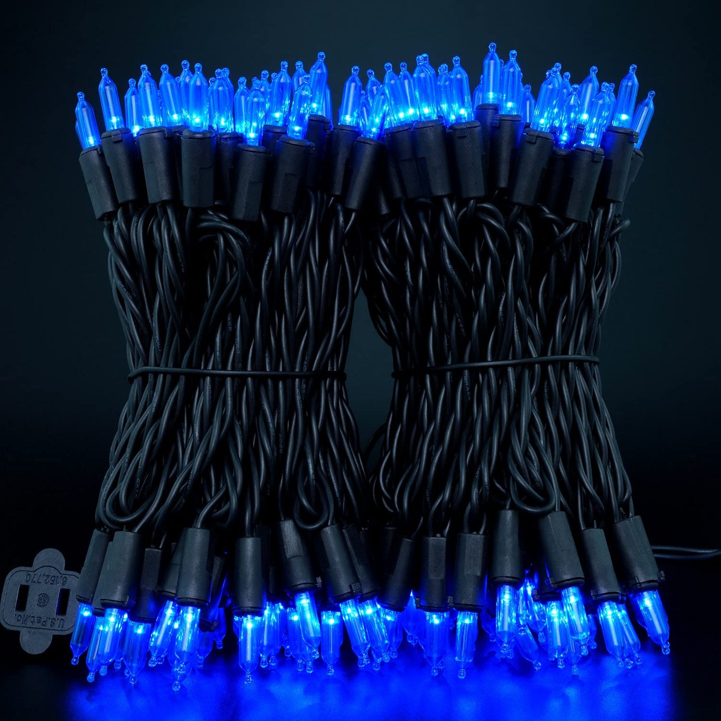 YULETIME 200 Blue Christmas String Lights, 2-Set 33 ft 100 LED Black Wire