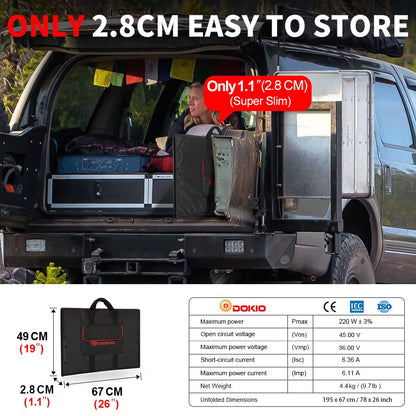 DOKIO 200W 36V Portable Foldable Solar Panel Kit, Compact 19x26.4in Design 9.7lb with Standalone Controller and USB, Monocrystalline Charger for 24V Batteries, Power Stations, RV Camping Emergency Use