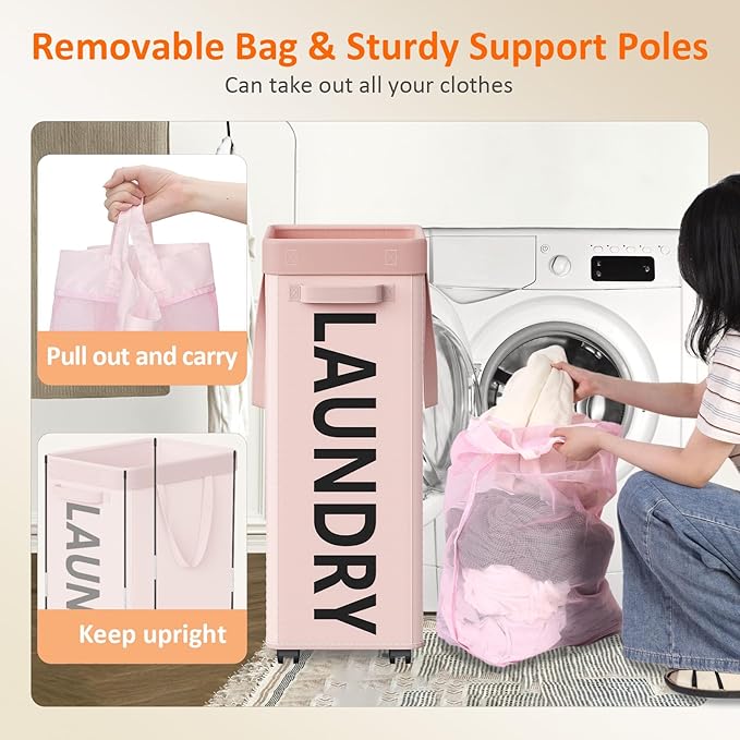 Pink Laundry Basket with Wheels, Dorm Room Essentials