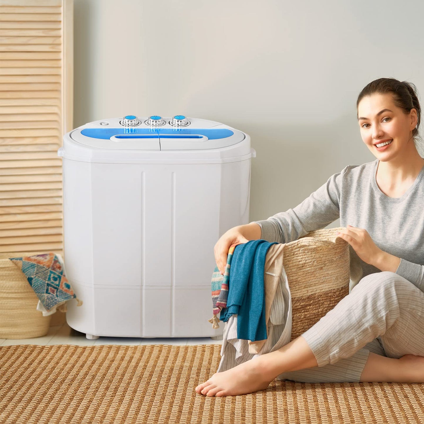 Tiktun Portable Washing Machine,Mini Twin Tub Washing Machine w/Wash and Spin Cycle,13lbs Capacity For Camping,Apartments,Dorms,RV
