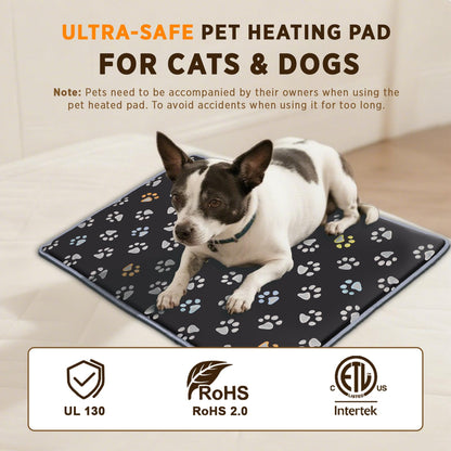 furrybaby Pet Heating Pad, Waterproof Dog Heating Pad Mat for Cat with Durable Anti-Bite Tube Indoor for Puppies Dogs Cats (1 Pack Black, 17 X 17in, Temp Adjustable)