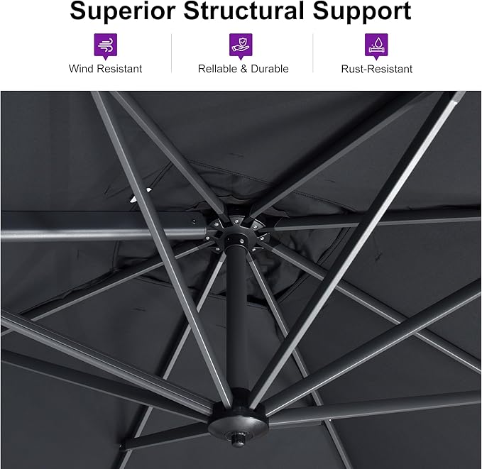 PURPLE LEAF 10 Feet Patio Umbrella with Base Outdoor Cantilever Round Umbrella Aluminum Offset Umbrella with 360-degree Rotation for Garden Deck Pool Patio, Grey