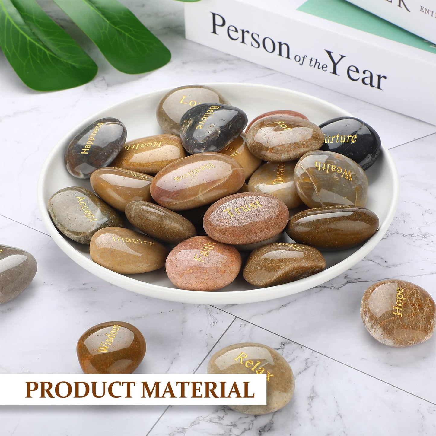 CHENGU 100 Pcs Engraved Rocks with Inspirational Words Inspirational Stones Bulk Positive Words Encouragement Stones for Gifts Office Home Decor