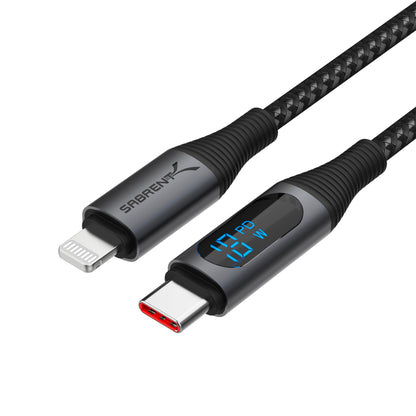 SABRENT USB C to USB C Charging Cable with Smart Display, 2M/6.6FT Long, E-Marker Chip, 100W Charging and 480Mbps Data Transfer Speeds, for Laptops, Smartphones, Tablets (CB-C2C2)