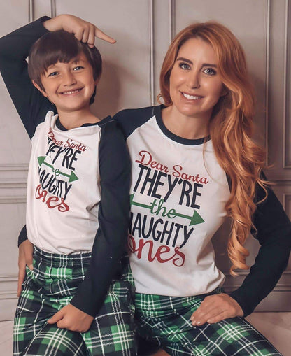IFFEI Matching Family Pajamas Sets Christmas PJ's Letter Print Top and Plaid Bottom Sleepwear Jammies with Pockets Women: M