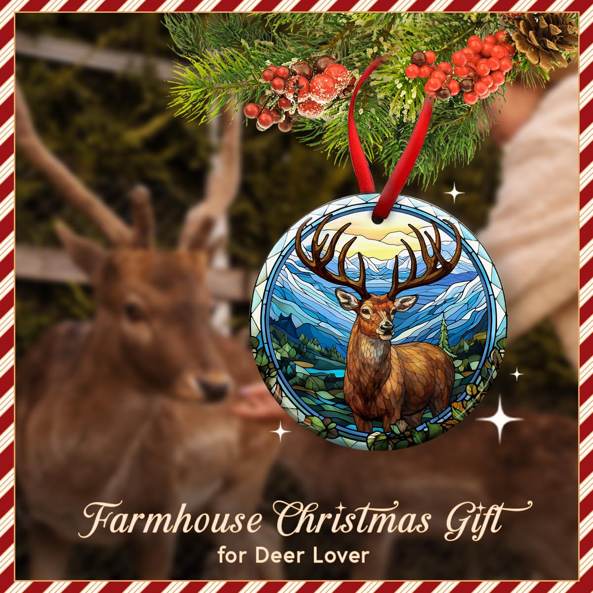 KILYHOME Deer Christmas Ornament 2026 - Rustic Hunting Decor, Buck Hunter Reindeer Decoration – Woodland Holiday Tree Ornament, Hunt Lover Gift, Ideas for Man, Hunters