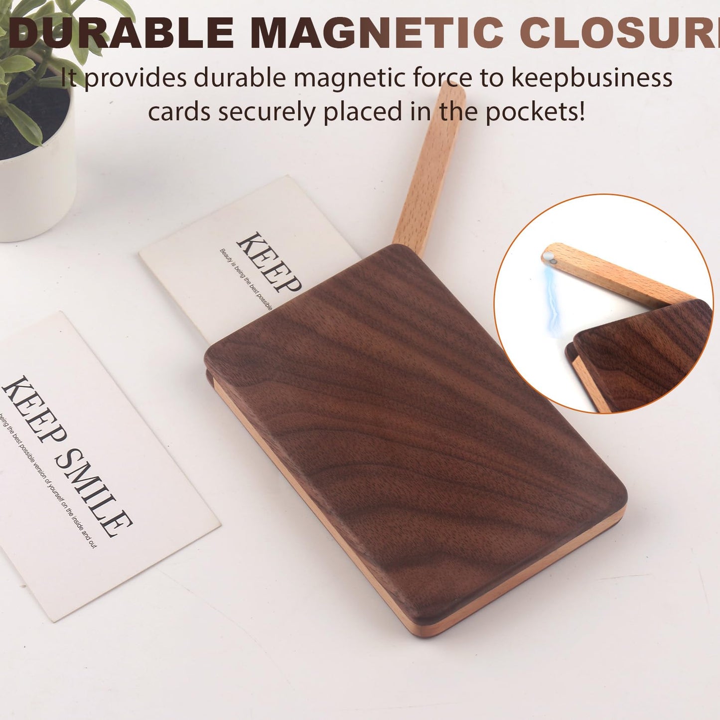 YOYAI Wood Business Card Holder Case Magnetic Closure Portable Lightweight Handcrafted Wooden Card Carrier