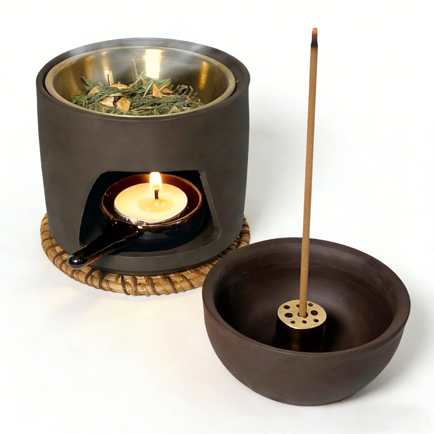 5 in 1 Incense Diffuser & Holder Set, Ceramic Aromatherapy Burner for Incense Sticks and Dried Herbs, Multi-Use Wax Warmer for Bedtime Calm, Yoga, Meditation, Home and Office