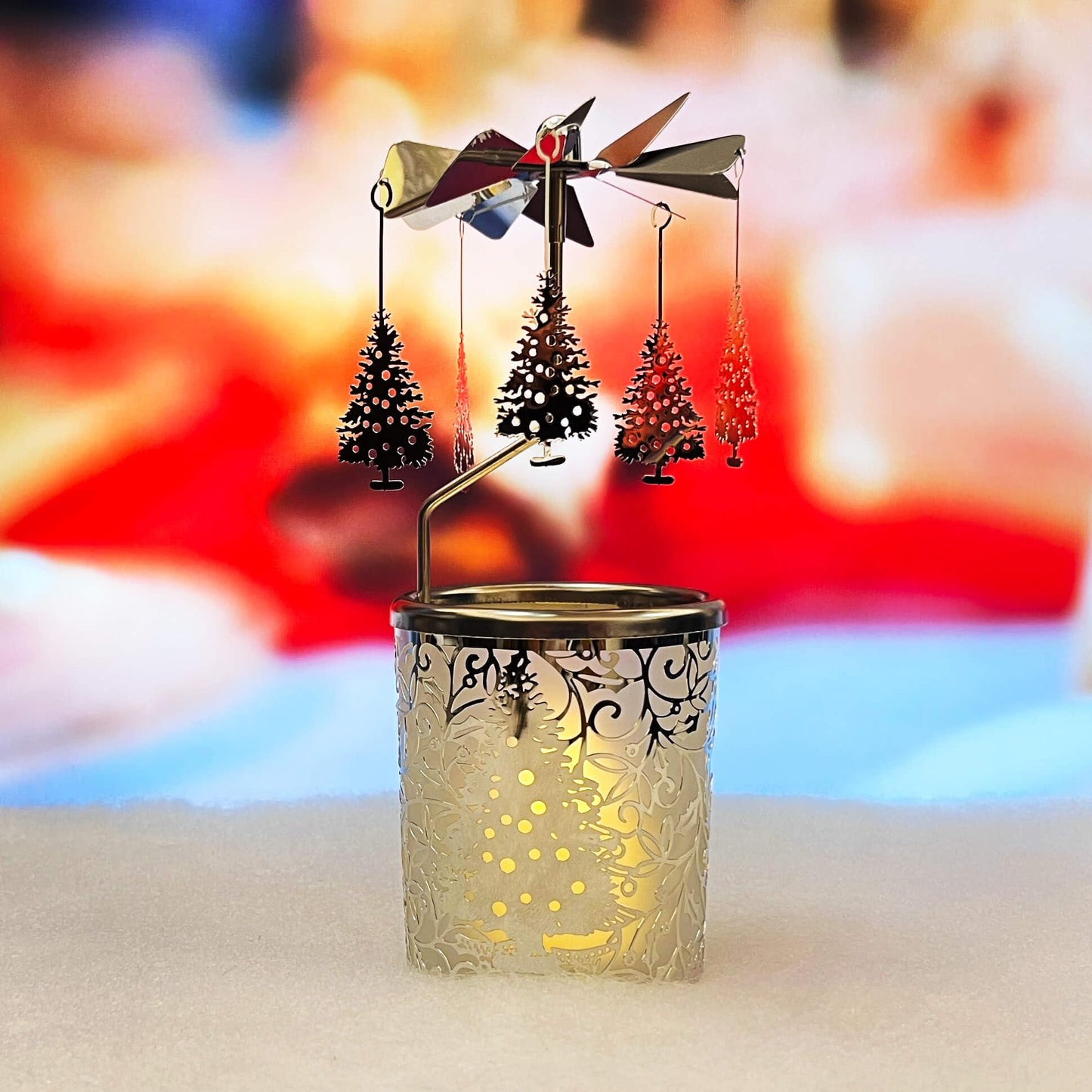 iLaJao Rotary Tea Light Carousel Angel Rotary Candle Holders Spinning Tealight Holders Christmas Decoration for Tabel Centrepieces Gift for Mom Women Wife Birthday-6 ¼ Inch Tall (Tree)