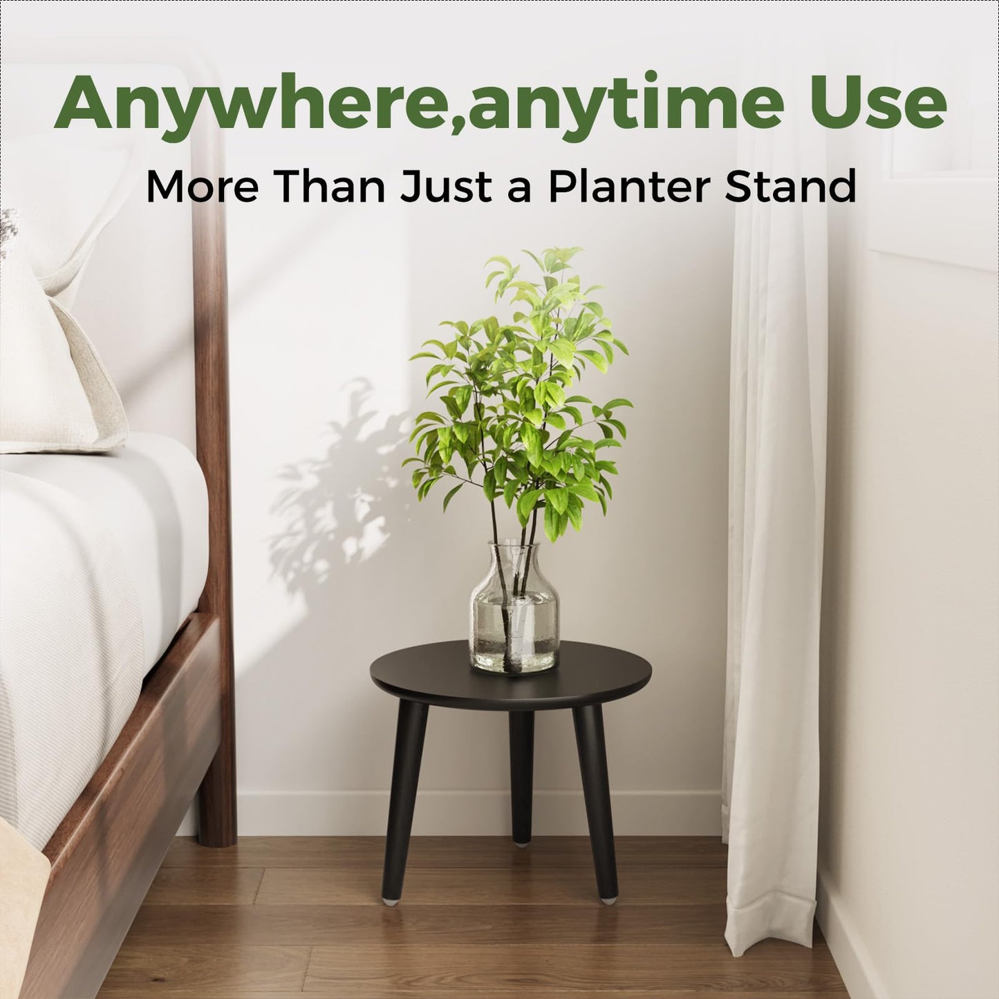 Leaf&lull Black Plant Stand Indoor Small Plant Table for Large Plants Wood Plant Stool Tall Plant Holder for Living Room Bedroom Balcony