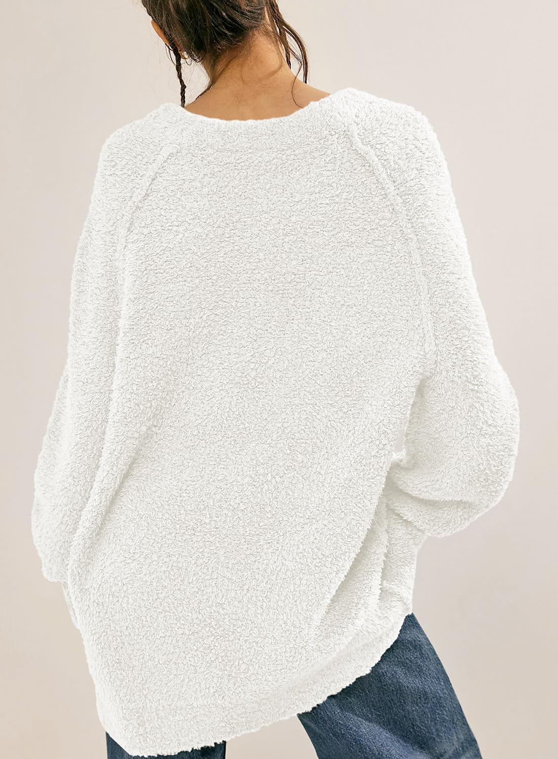 Beaully Women's Oversized Long Sleeve Crewneck Fuzzy Knit Warm Sweaters 2025 Fall Pullover Sweater Tops