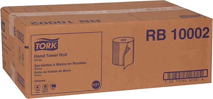 Tork Paper Hand Towel Roll White H21, 100% Recycled Fiber, 6 Rolls x 1000 ft
