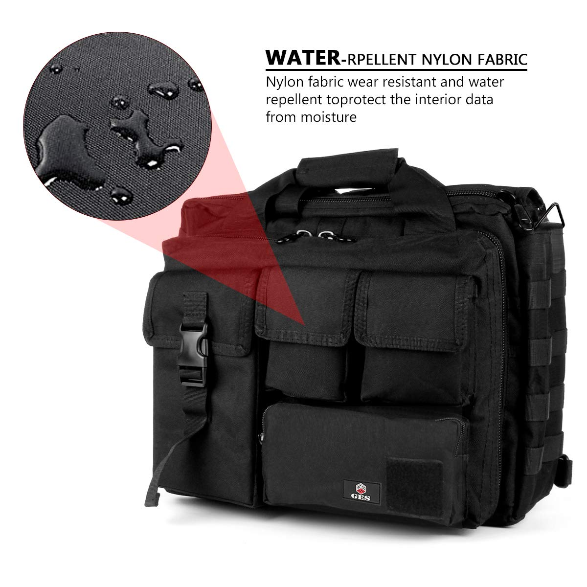 GES 15.6 inch Laptop Bag, Multi-funtion Men's Outdoor Tactical Nylon Shoulder Laptop Messenger Bag,Briefcase Handbags for Camera/Tablet/Notebook (Black)