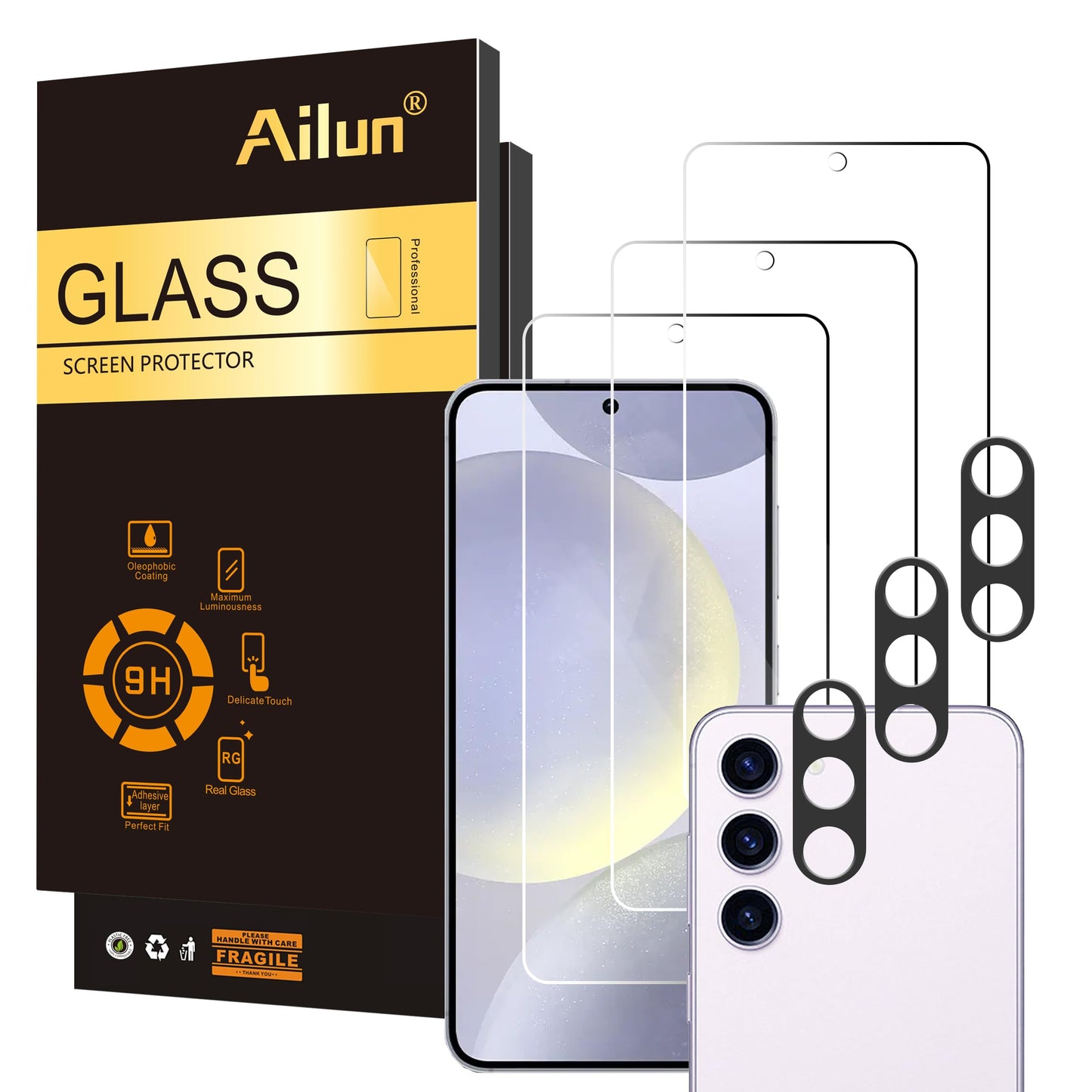 Ailun Screen Protector for Galaxy S22+/S22 Plus 5G 6.6 Inch Display 3Pack + 3Pack Camera Lens Tempered Glass Fingerprint Unlock 0.25mm Clear Anti-Scratch Case Friendly [Not For S22 Ultra]