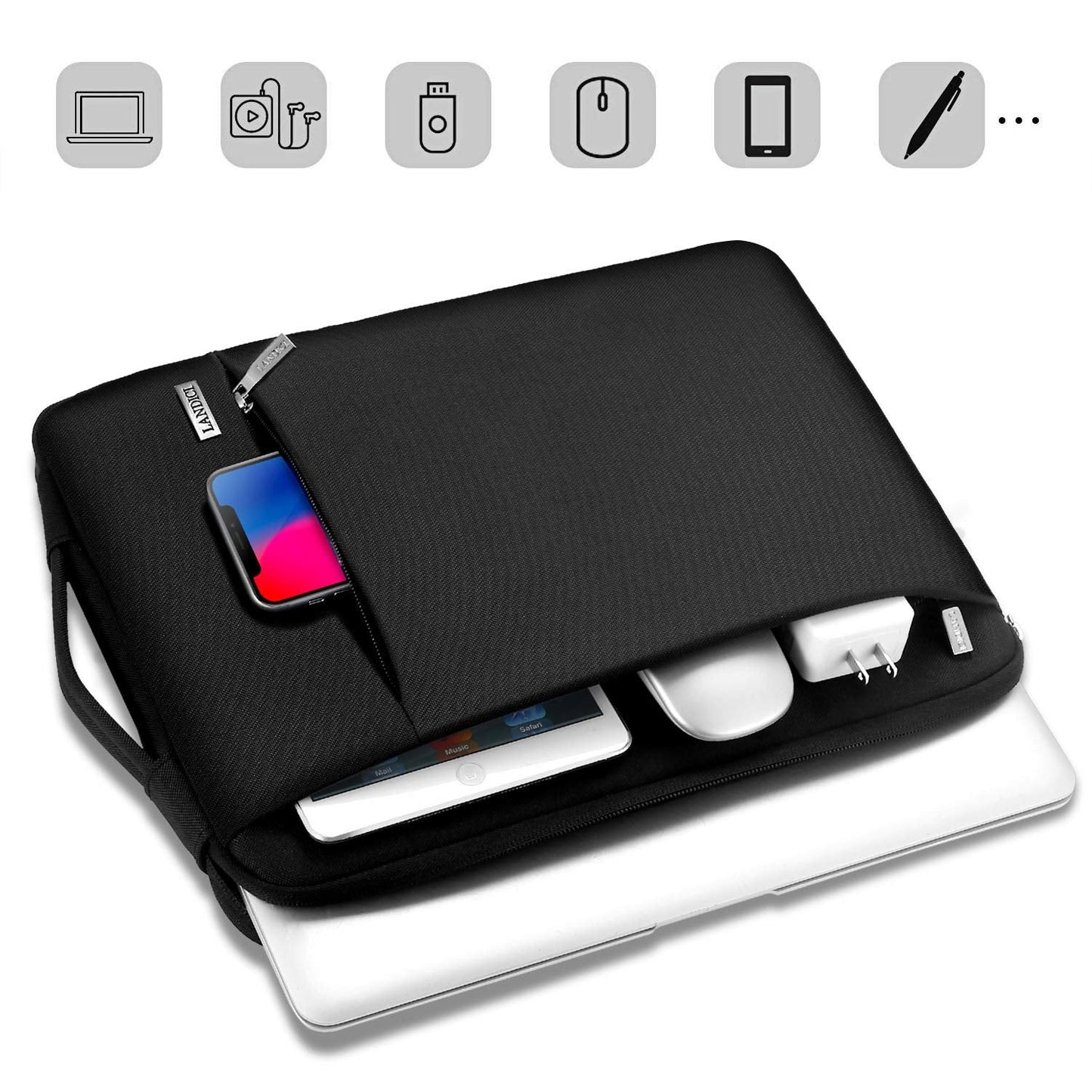LANDICI 360°Protective Laptop Sleeve Case 13 13.3 14 Inch, Waterproof Computer Bag Cover with Handle for 2020-2024 MacBook Air 13 M2/M3, MacBook Pro 13/14, Chromebook 14, Black