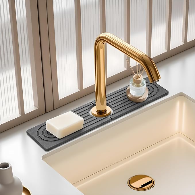 Faucet Mat for Kitchen Sink, Diatomite Quick Drying Tray, Long 23.6'' Kitchen