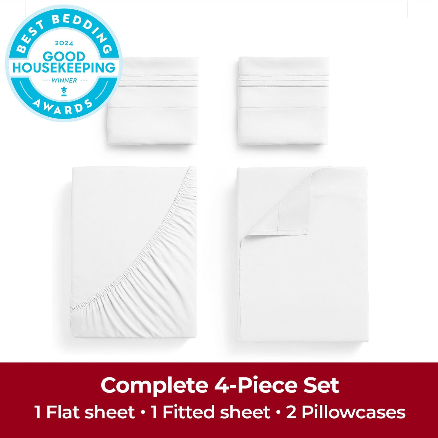 Mellanni Extra Deep Queen Sheets - 4 PC Iconic Collection Bedding - Hotel Luxury, Ultra Soft, Cooling Bed Sheets - Wrinkle, Fade, Stain Resistant (Queen, White)