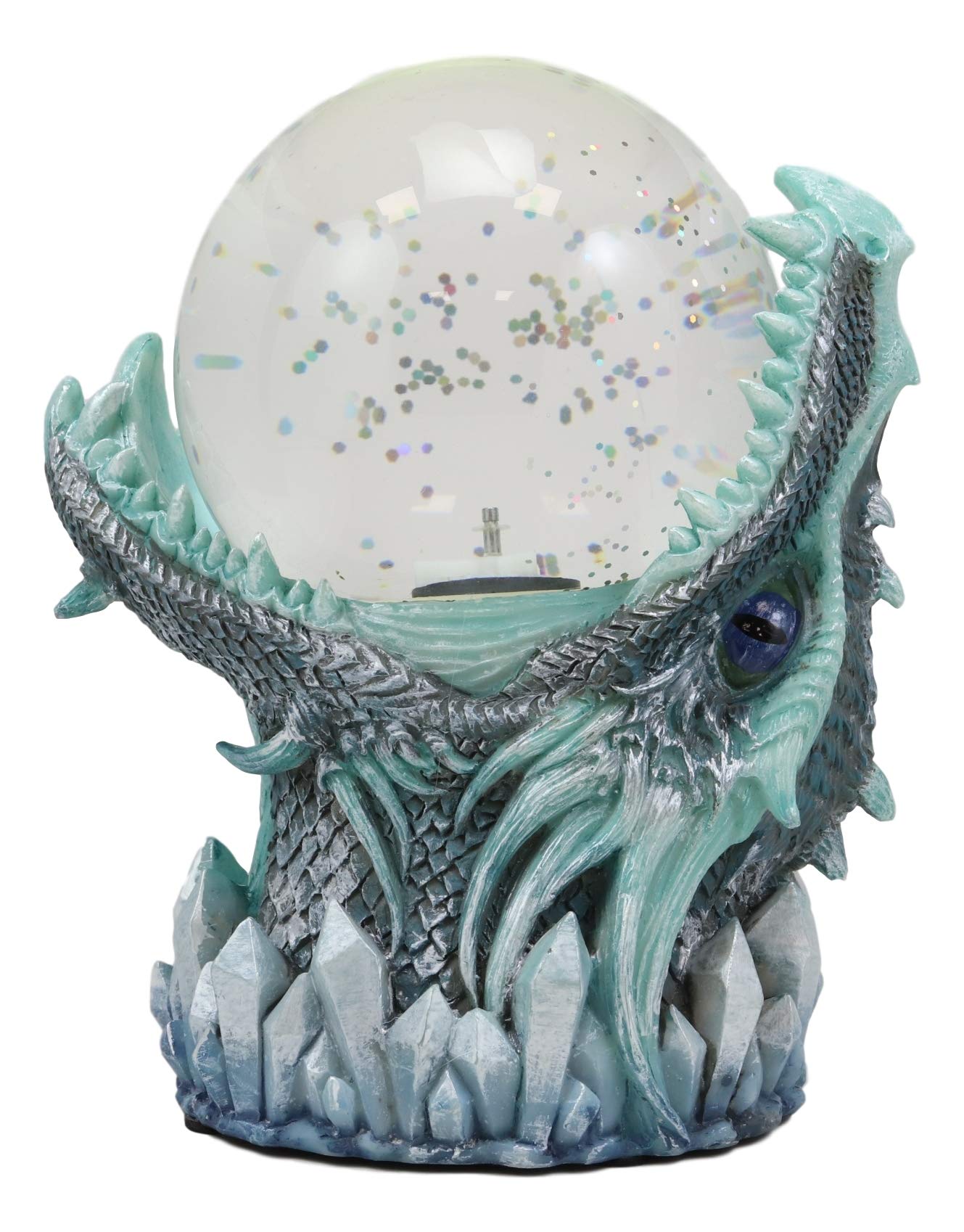 Ebros Gift Blue ICY Frost Giant Leviathan Dragon LED Night Light Glitter Sparkle Water Globe Storm Ball Figurine with Sound Activated Sensor Dungeons and Dragons Home Decor Fantasy Statue