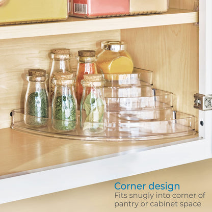 iDesign Recycled Plastic 3-Tier Stadium Spice Rack Organizer for Kitchen, Fridge, Freezer, Pantry and Cabinet Organization, The Linus Collection – 6.25" x 4" x 1.25", Clear