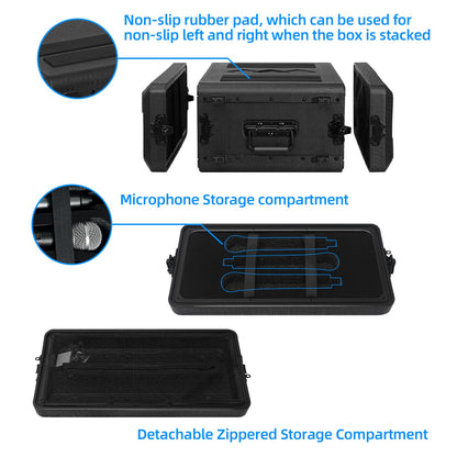 ECGOIOE 4U Rack Case Shallow 17" Depth, 19" Rackmount Flight Cases Easy Installation Portable Carry Watertight Dust Proof 2 Space Shockproof Mount Racks with Microphone Compartments Space Saving