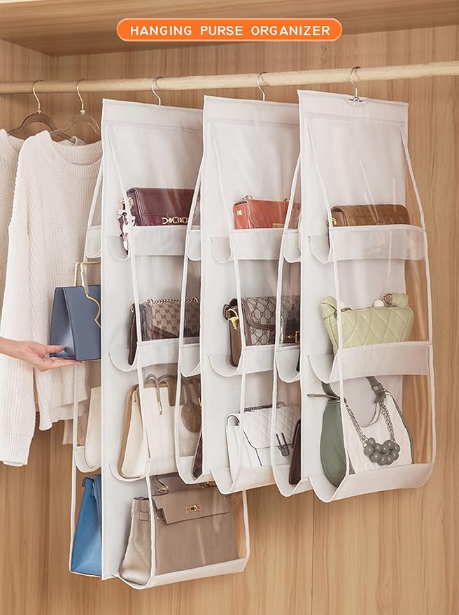 AARAINBOW 2 Pack Hanging Handbag Purse Organizer, 8 Pockets, Wardrobe Closet