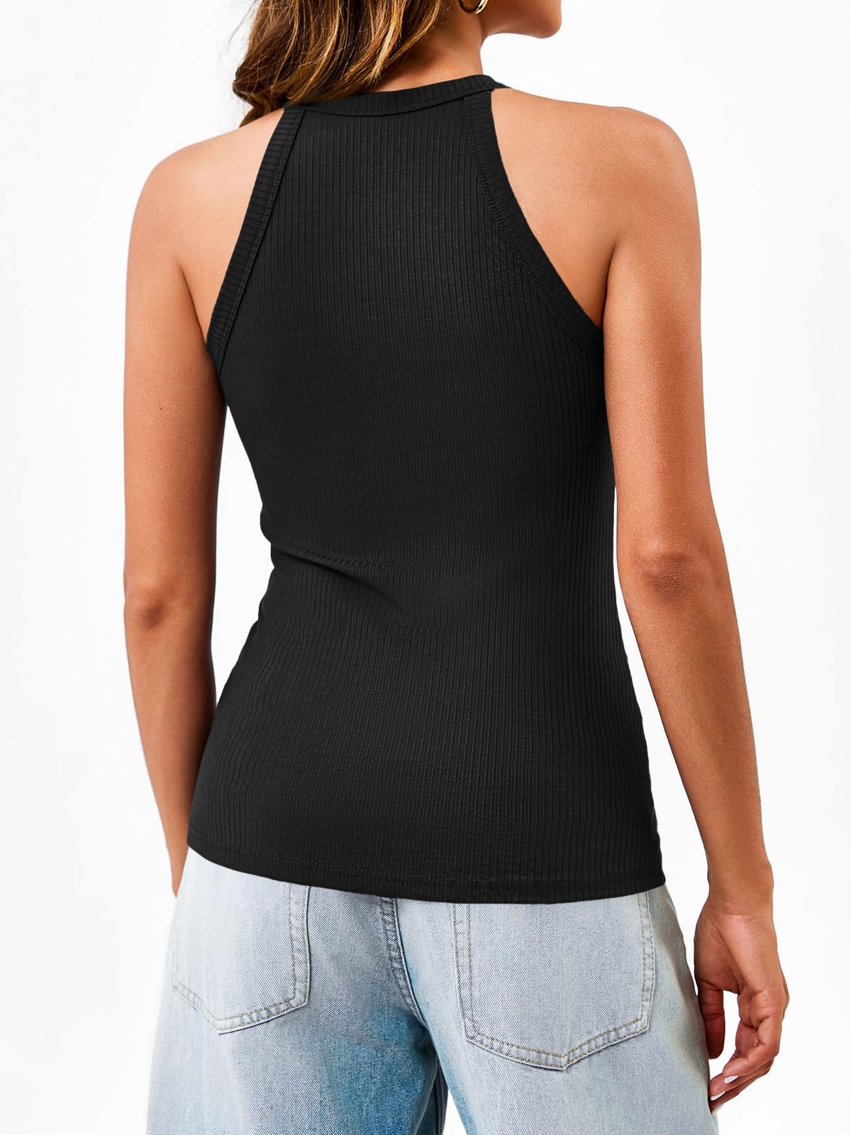 Dellytop Summer Womens Tank Tops - Casual Sleeveless Basic Cami Top Shirt Slim Knit Ribbed Racerback Workout Blouses Black