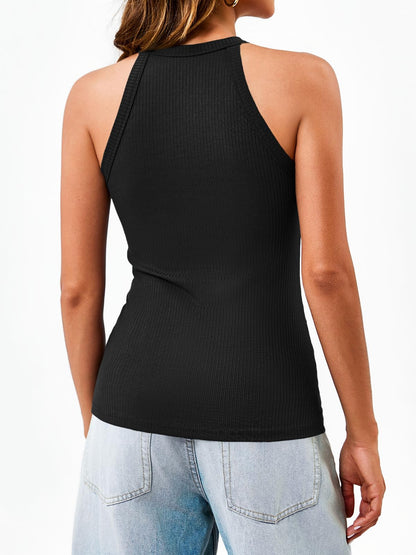 Dellytop Summer Womens Tank Tops - Casual Sleeveless Basic Cami Top Shirt Slim Knit Ribbed Racerback Workout Blouses Black