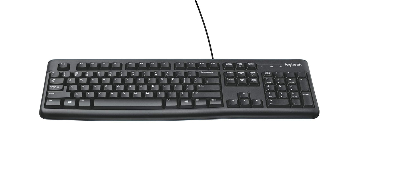 Logitech K120 Wired Business Keyboard, Black & M185 Wireless Mouse, 2.4GHz with USB Mini Receiver, 12-Month Battery Life, 1000 DPI Optical Tracking, Ambidextrous, Grey