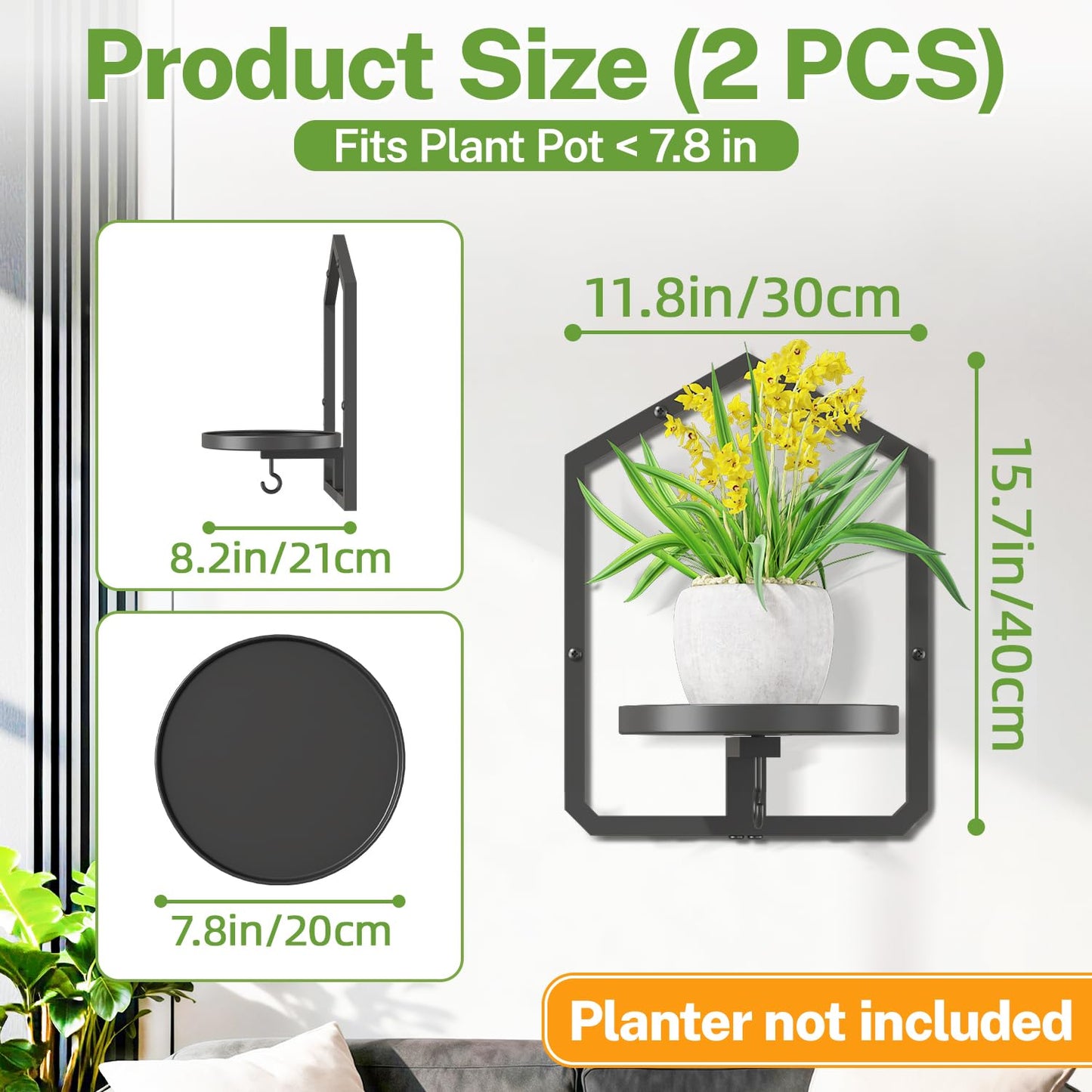 iDavosic.ly Wall Plant Picture Frame Holder Set of 2 for Indoor, Metal Stand with Hanging Hooks, Floating Flower Display Home Decor, Space Saving & Easy to Assemble (Pots/Chains/Plants Not Included)