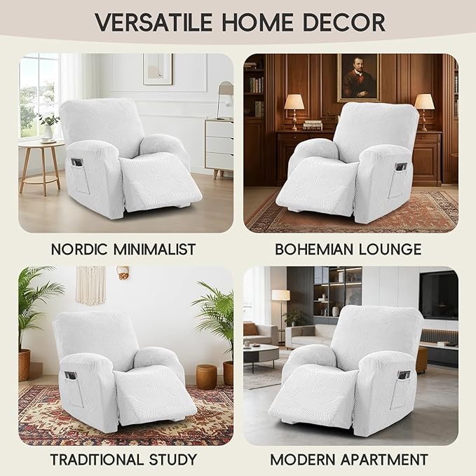 Recliner Chair Covers, 4-Piece Stretch Geometric Strokes Jacquard Reclining