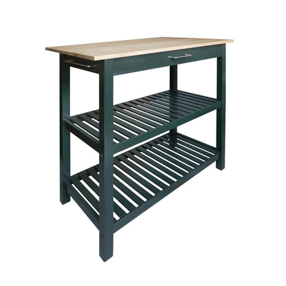 Kitchen Island with Solid Wood Top, Natural/Hunter Green