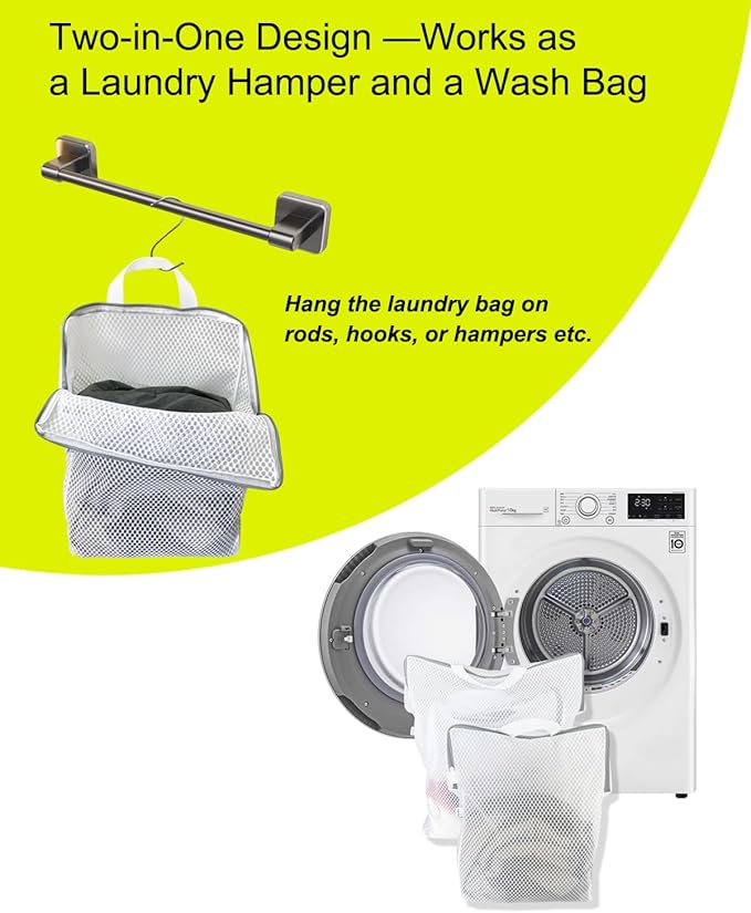 2-Pack Hanging Laundry Bag for Washing Machine, Large & XL Mesh Laundry Bags
