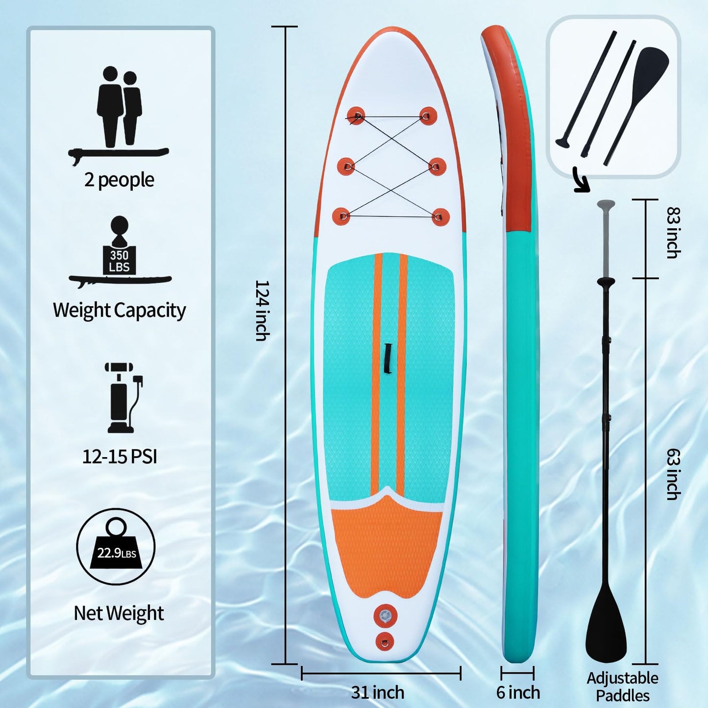 Inflatable Paddle Boards Stand Up Paddleboard Wide Stable with SUP Paddle Board Accessories for All Skill Levels with Fins, Adjustable Paddle, Pump, Backpack, Leash
