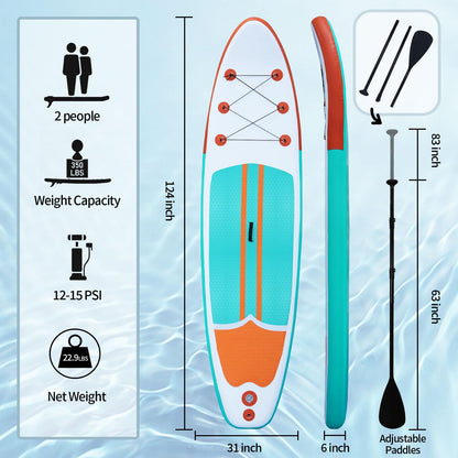 Inflatable Paddle Boards Stand Up Paddleboard Wide Stable with SUP Paddle Board Accessories for All Skill Levels with Fins, Adjustable Paddle, Pump, Backpack, Leash