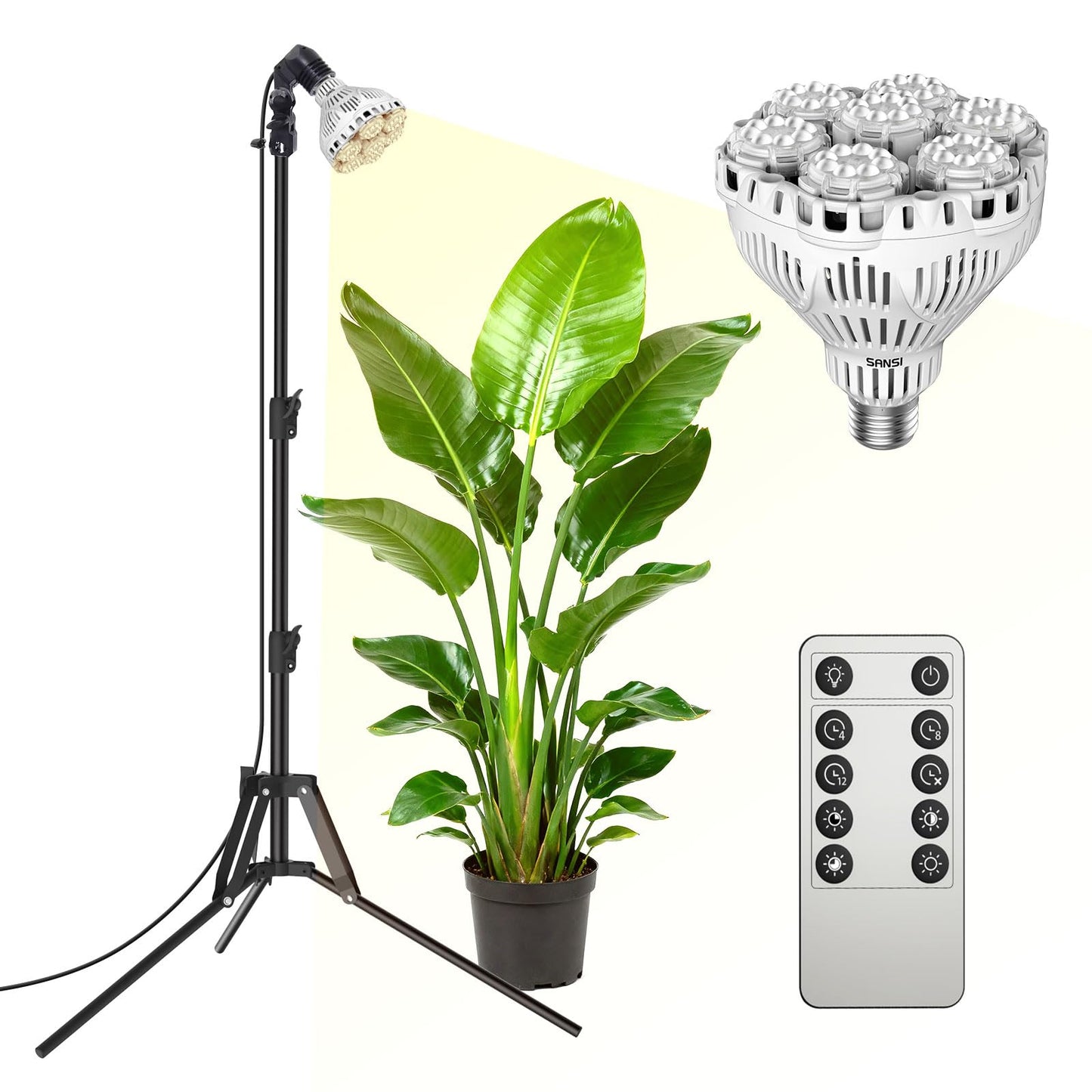 SANSI Grow Lights for Indoor Plants, 40W Plant Lights for Indoor Growing Full Spectrum(600W Equiv), Tripod Standing Adjustable 30"-55" Plant Lamp with 4-Level Dimmable, Auto On Off 4 8 12 Hrs Timer