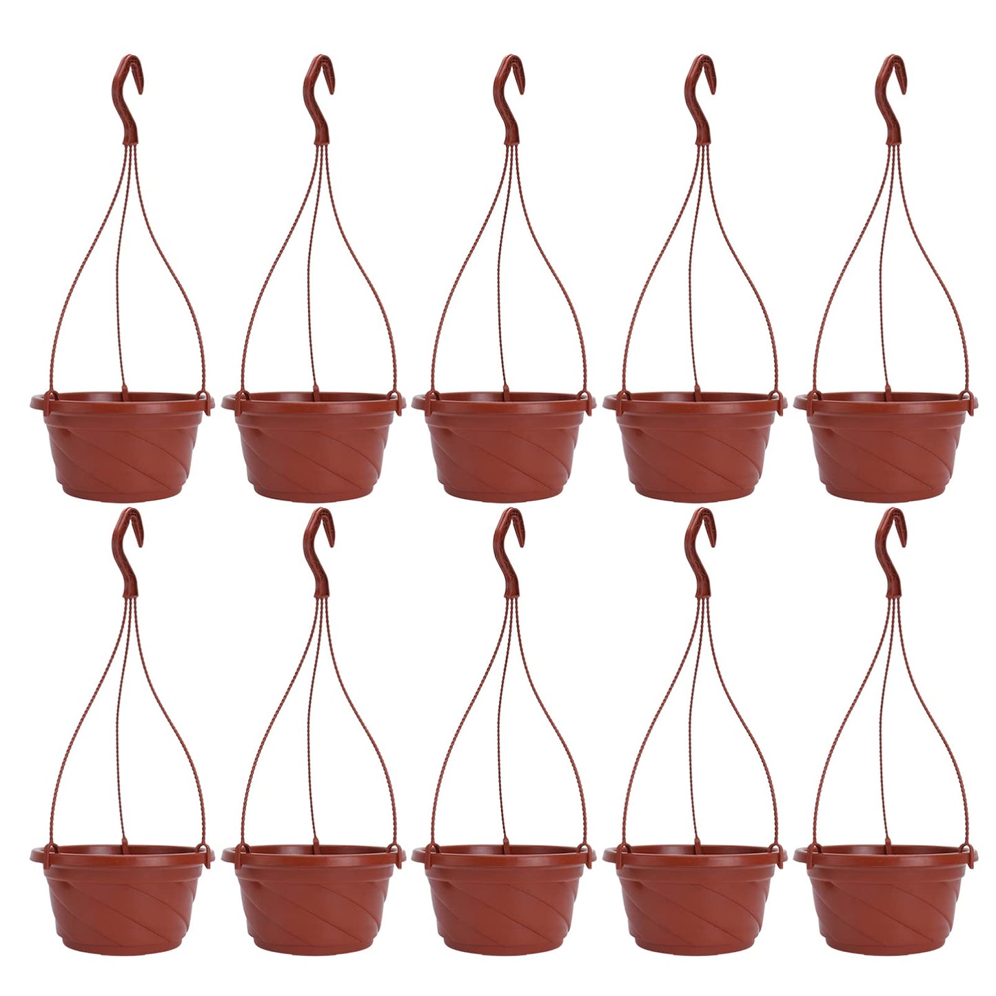 DOITOOL 10 Sets Plastic Hanging Planter Pots Small Hanging Flower Pot, Orchid Pots 6.7 Inch Chain Baskets for Outdoor Indoor Plants and Balcony Decoration (Coffee)