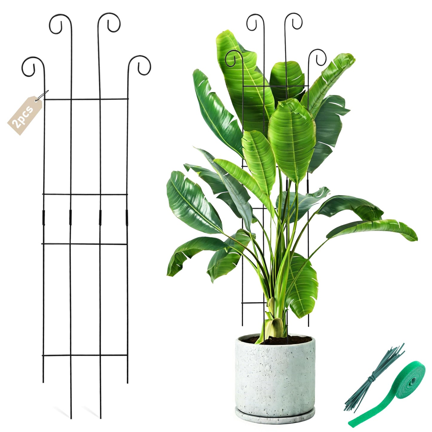 32.6In Metal Plant Trellis for Climbing Plants Indoor, Monstera & Pothos Support Stakes, Tall Expandable Trellis for Potted Plants, Tool-Free Structures, 2 Pack