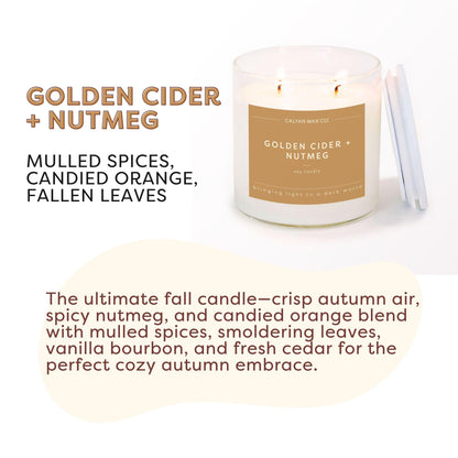 Calyan Wax Co. Golden Cider & Nutmeg 2 Wick Scented Candle - 37 Hour Burn - Luxury Clean Soy Wax Candles - Long Lasting Large Glass Jar Candle for Home - 8.8oz