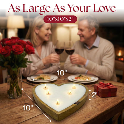 Dough Bowl Candle Co. Rose Candle - 10x10x2 Large Heart Shaped Scented Soy Candles for Women, Valentines Day Decor Gifts for Home, 5 Wick White Decorative Natural Aromatherapy, 30 Hour Burn Time