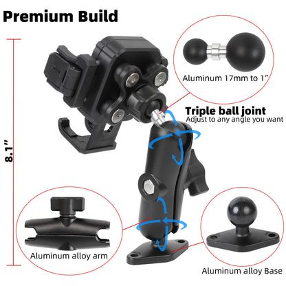 FPN Heavy Duty Phone Mount Holder with Vibration Dampener for Boat Truck Car [Camera Friendly] [1s Lock & Release] [Aluminum Screw-Mounted AMPS Diamond Base & Medium Arm], Fits 4.7-7.2" Cell Phones