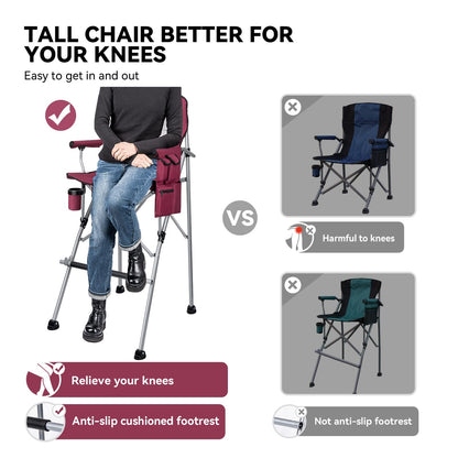 Thallike Foldable Directors Makeup Salon High Chair - Portable Camping Bar Height Folding Photoshoot Chairs with Stroage Bag Cup Holder Non-Slip Footrest, Supports 400 lbs Red Tall Director Chair