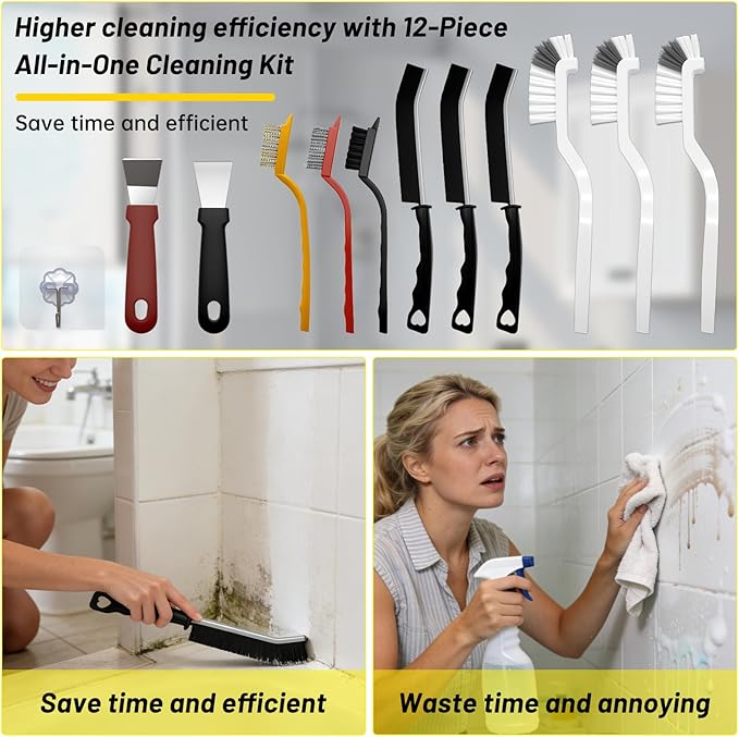 12Pcs Crevice Cleaning Brush Set, Hard Bristle Small Cleaning Brushes