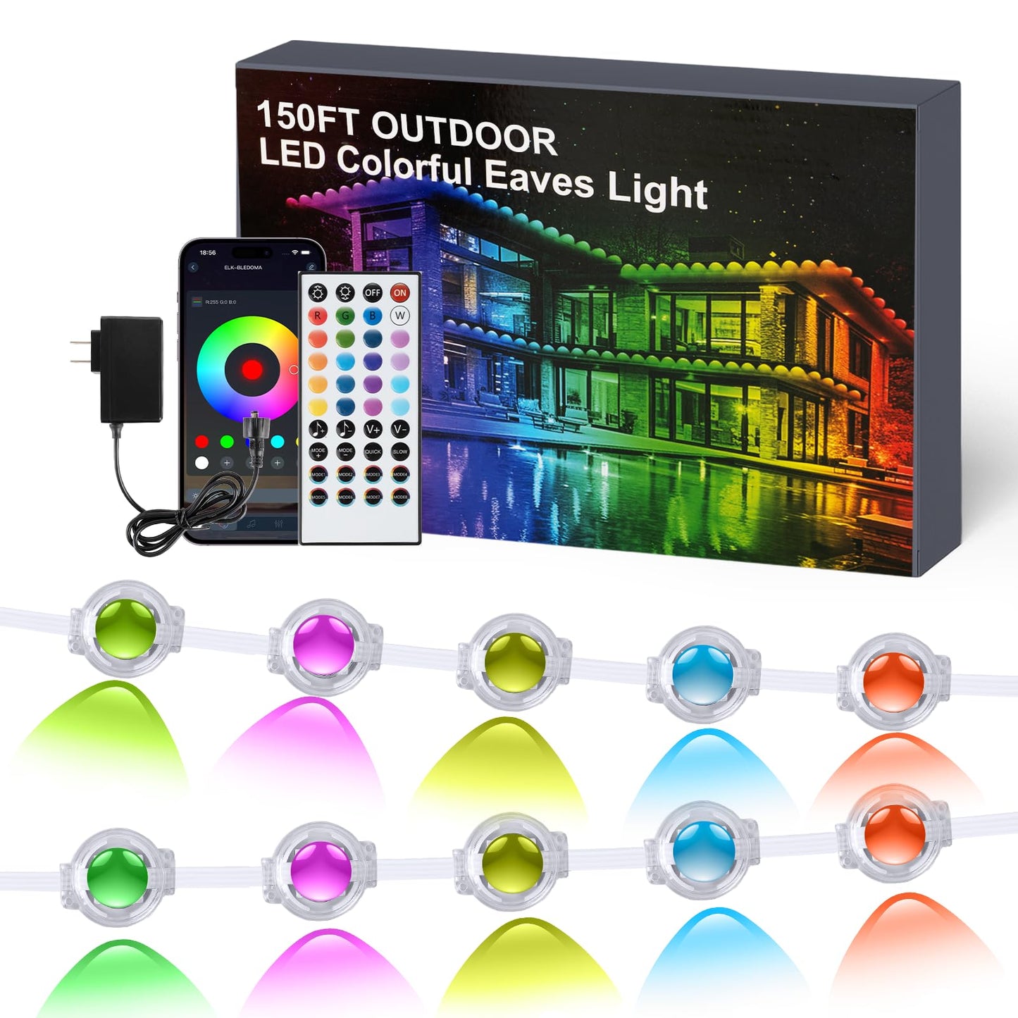 Ocixhbe Permanent Outdoor Lights, 150ft Smart Eave Lights 75 LED Lights, IP67 Waterproof Outdoor String Lights for Garden Decor,Deck,Christmas with App/Remote Control