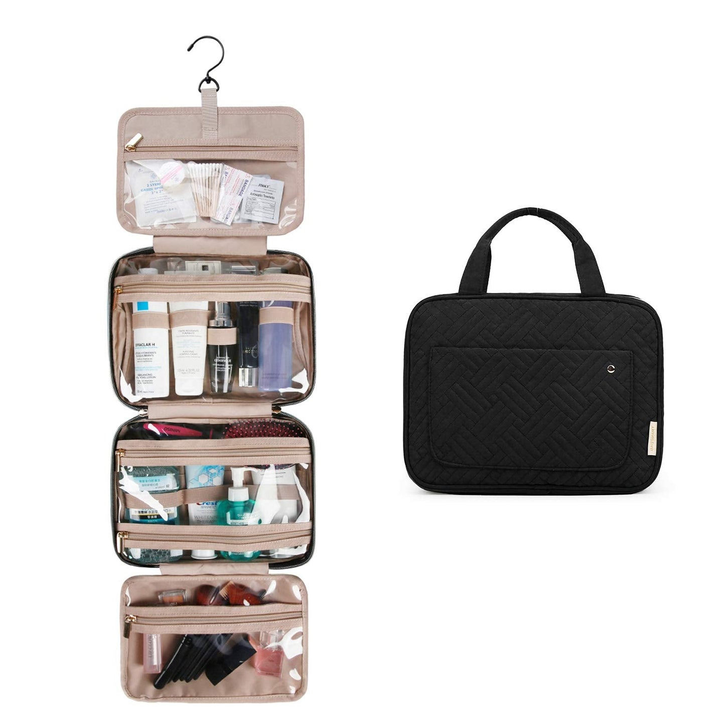 BAGSMART Hanging Toiletry Bag Travel Large Capacity Wash Bag Womens Makeup Cosmetic Bag, Travel Accessories for Full Sized Container (Medium-Black)