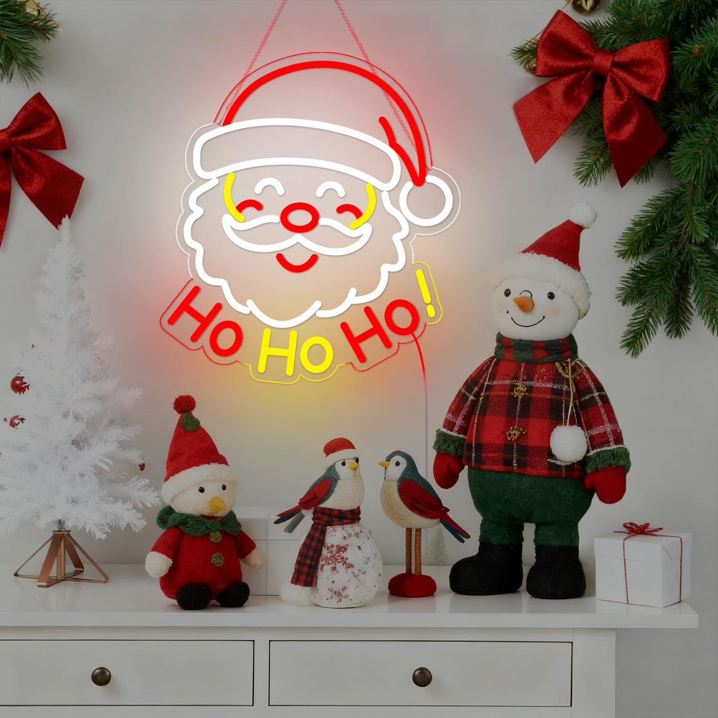LMHSE Neon Christmas Sign, 14.8" x 13.4" Acrylic LED Neon Sign for Window Lights Bedroom Living Room Home Holiday Decorations